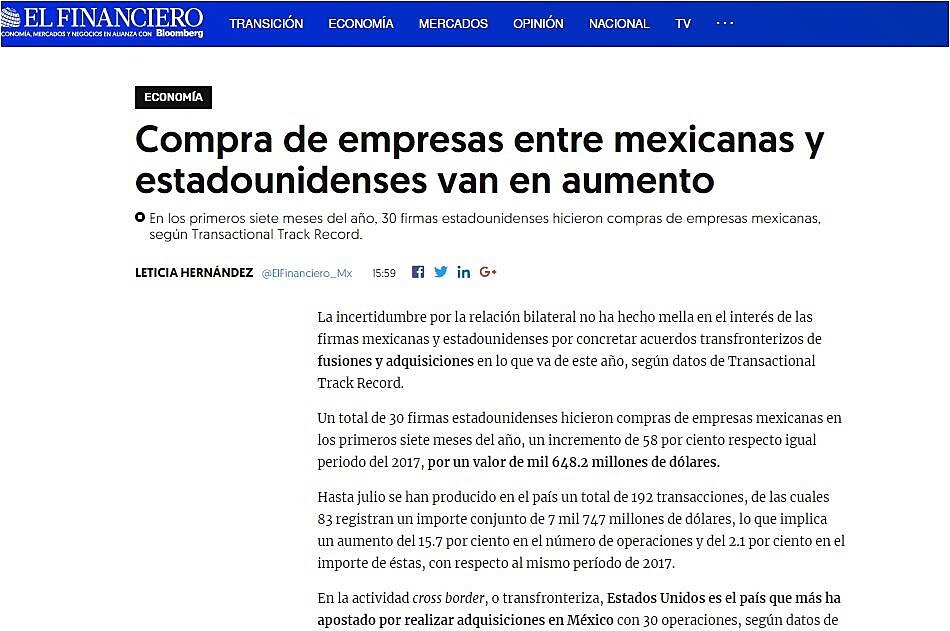 Compra de empresas entre mexicanas y estadounidenses van en aumento